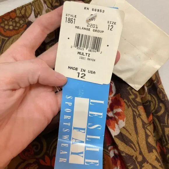 Vintage Deadstock Leslie Fay Sportswear Wide Leg Crop Culottes in Fall Floral - Picture 8 of 10